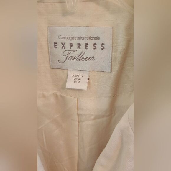 Express 11/12 Cream Lngslv Pockets Lined 55%SILK 45%LINEN Buttons Women Jacket - Picture 3 of 9